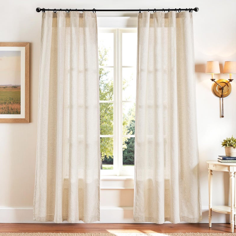 jinchan Beige Linen Blend Curtains 84 Inches Length 2 Panels for Bedroom Living Room, Light Filtering 50 Inches Wide Natural Farmhouse Drapes with Rod Pocket Back Tab (50W x 84L, Ecru) - Image 1